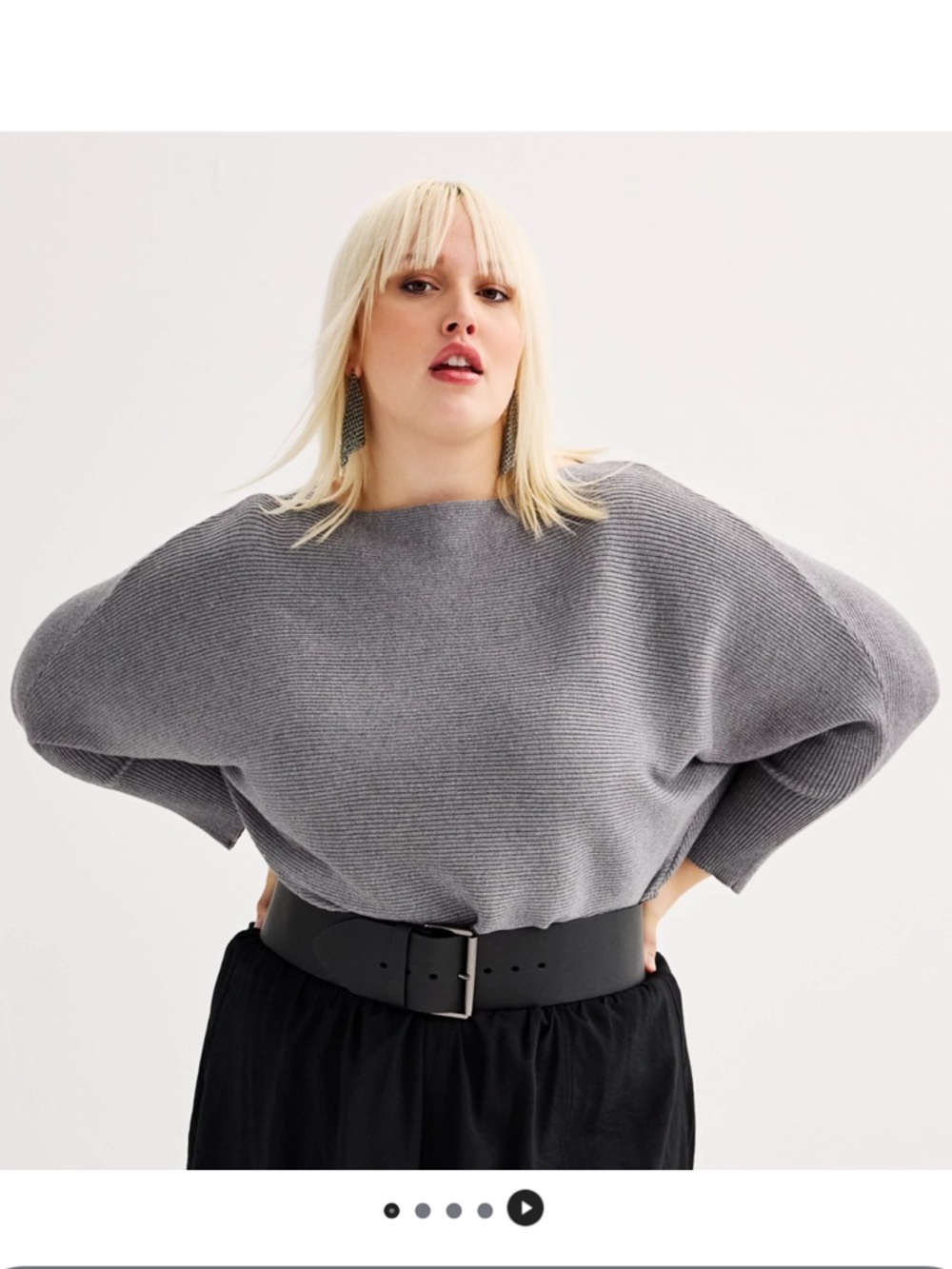 Philosophy Dolan Sleeve Grey Ribbed Boatneck Sweater